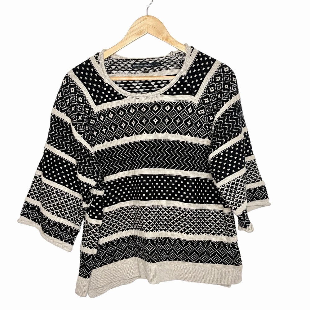 Gudrun Sjoden Fair Isle Sweater Black Beige Womens M Nordic Scandinavian Cotton